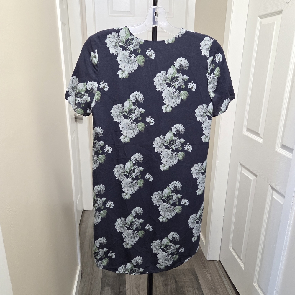 Theory Silk Blend Navy Floral Dress | Minimalist Designer Shift Dress - Picture 7 of 7